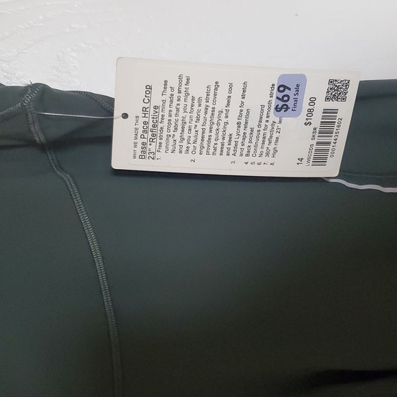 Lululemon Base Pace High-Rise Reflective Crop 23" in Smoked Spruce Size 14 - Picture 4 of 5